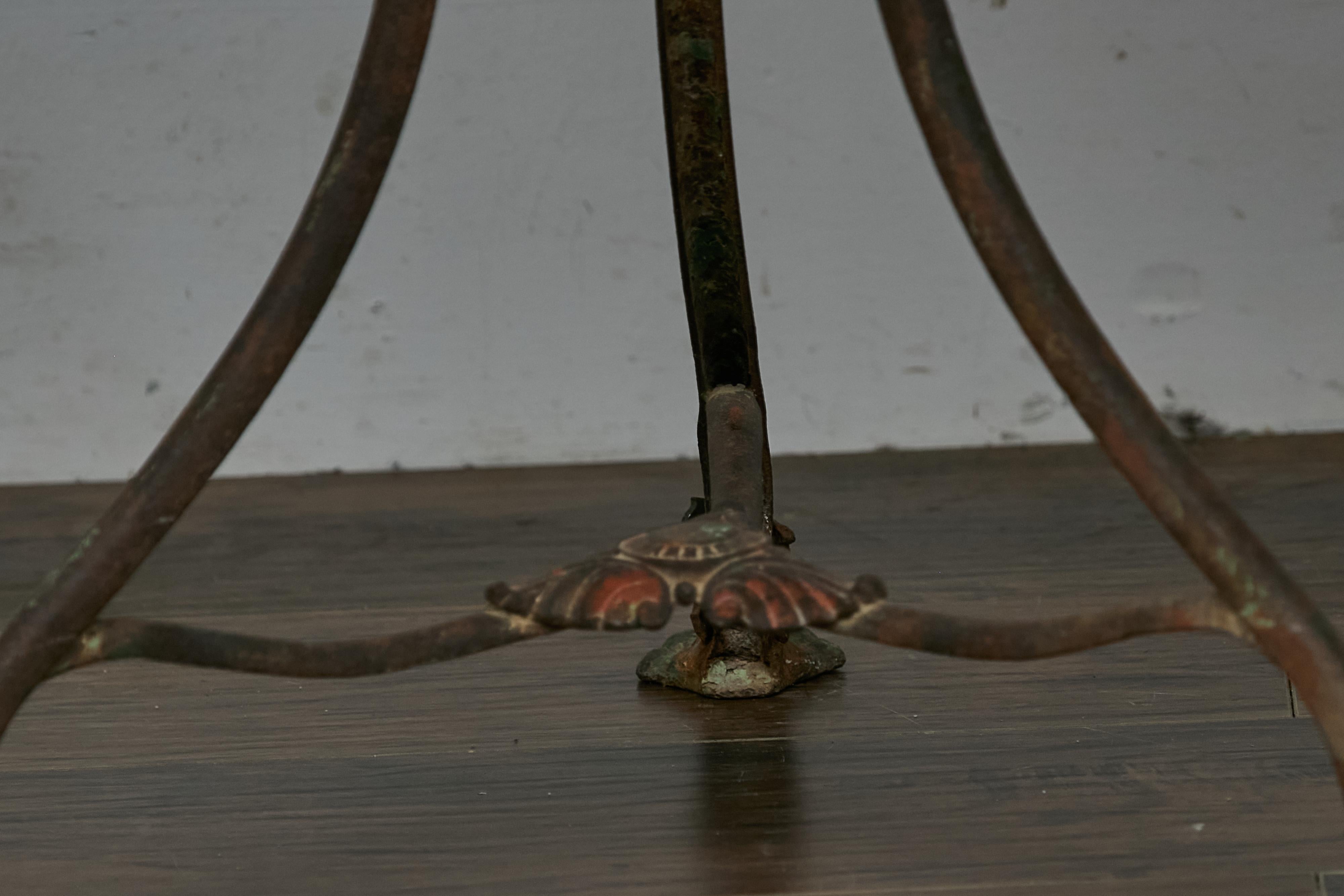 French Parisian Turn of the Century Iron Table with Round Top and Tripod Base 1
