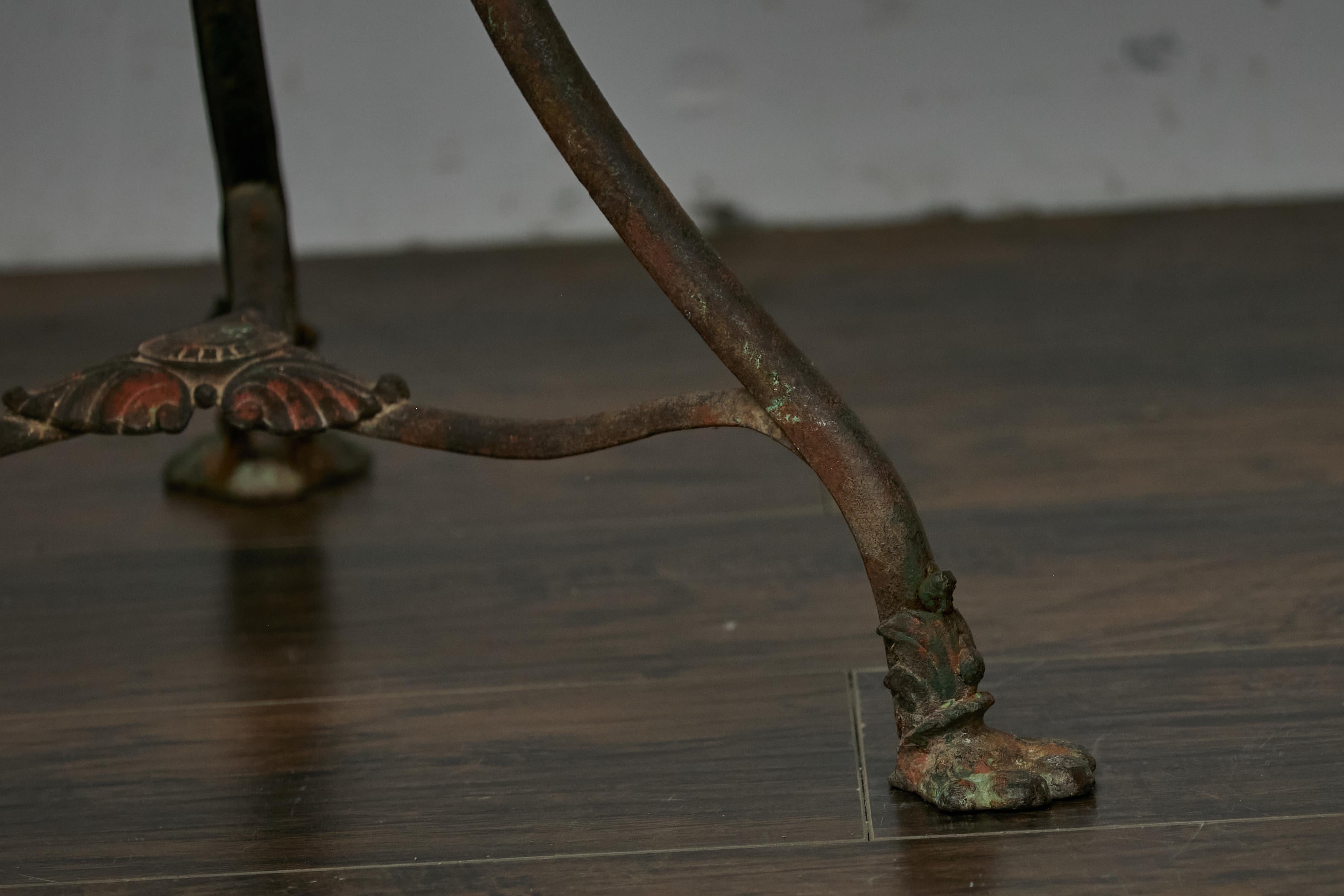 French Parisian Turn of the Century Iron Table with Round Top and Tripod Base 3