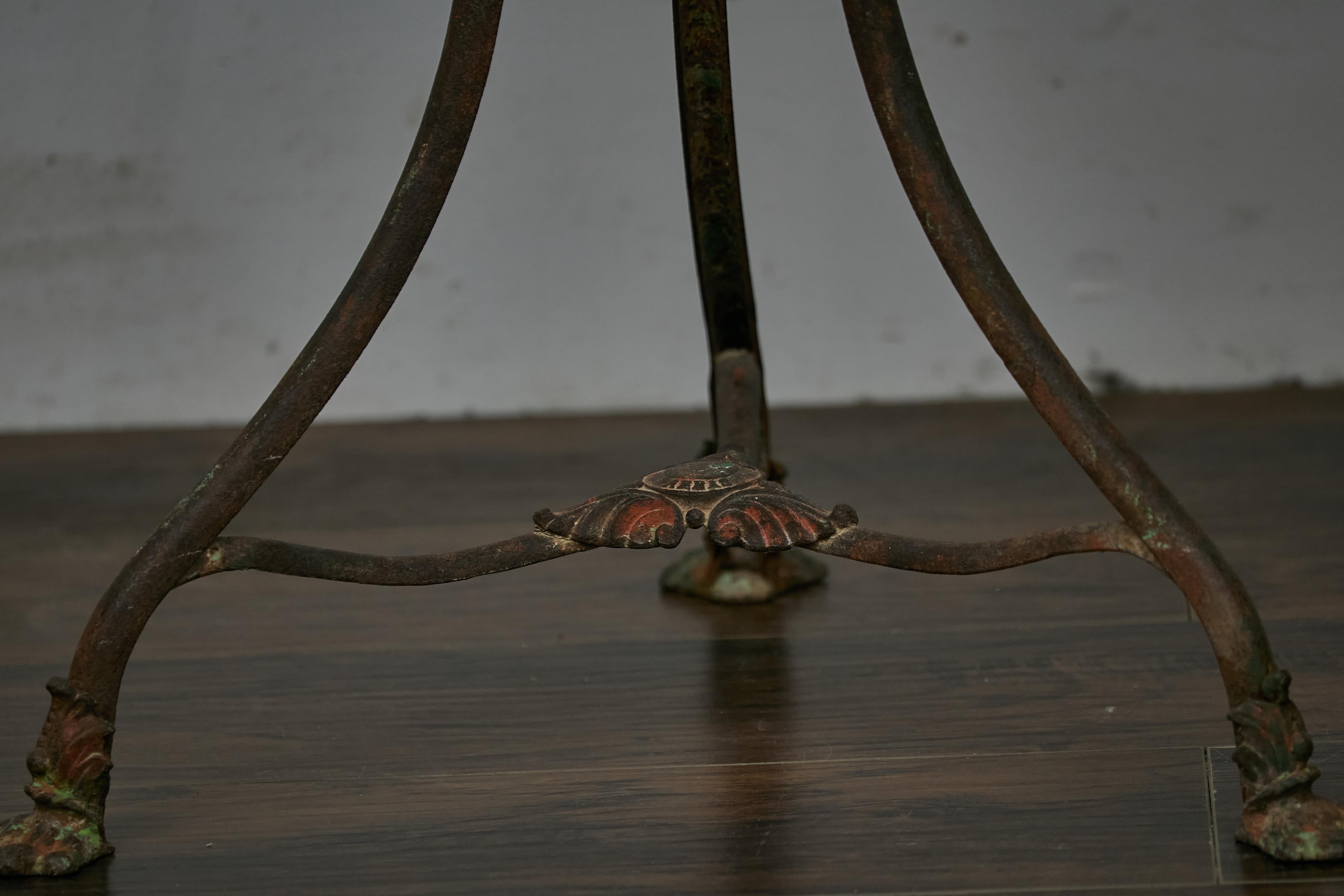 French Parisian Turn of the Century Iron Table with Round Top and Tripod Base 4