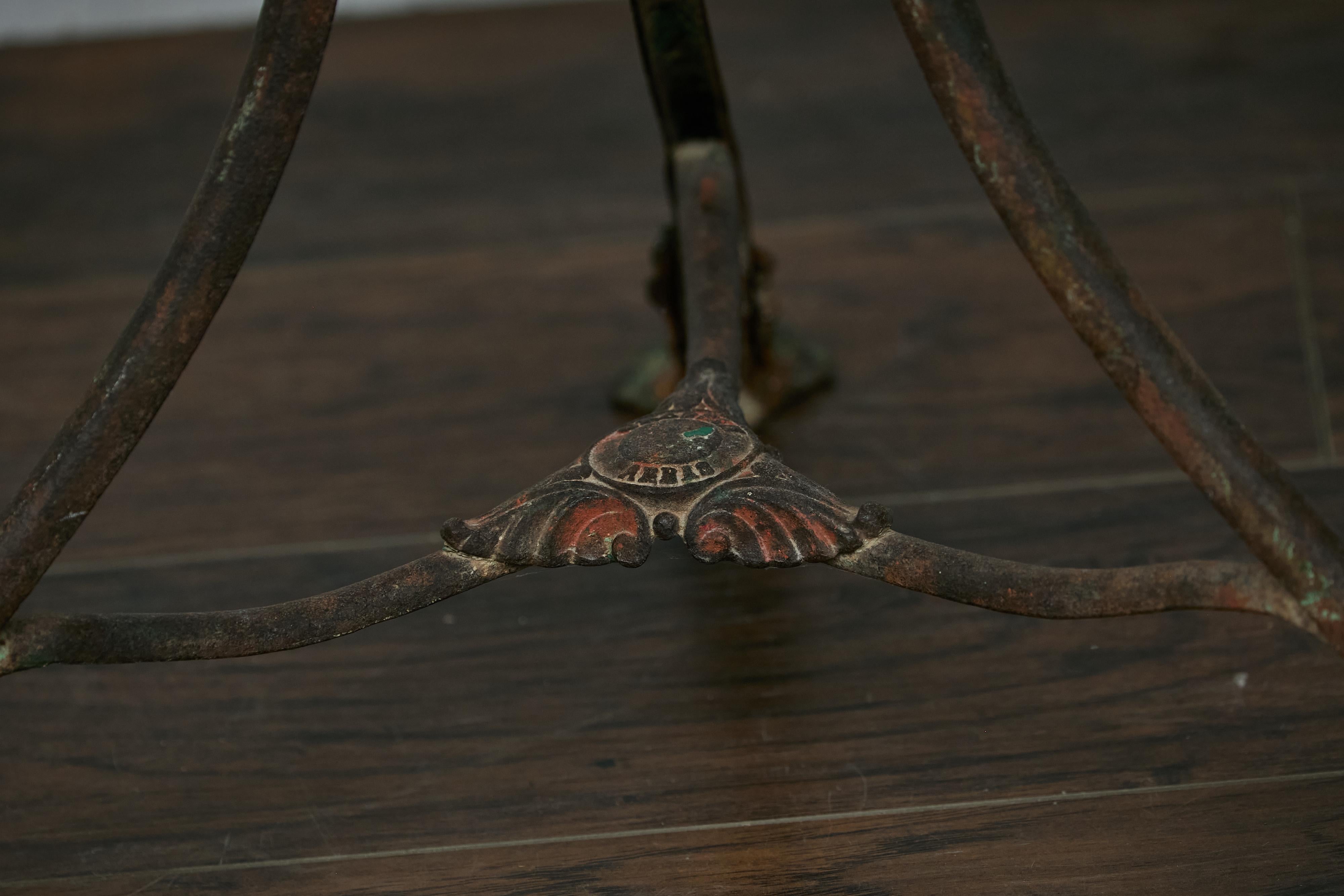 French Parisian Turn of the Century Iron Table with Round Top and Tripod Base 5