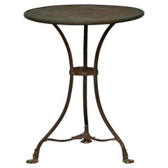 French Parisian Turn of the Century Iron Table with Round Top and Tripod Base