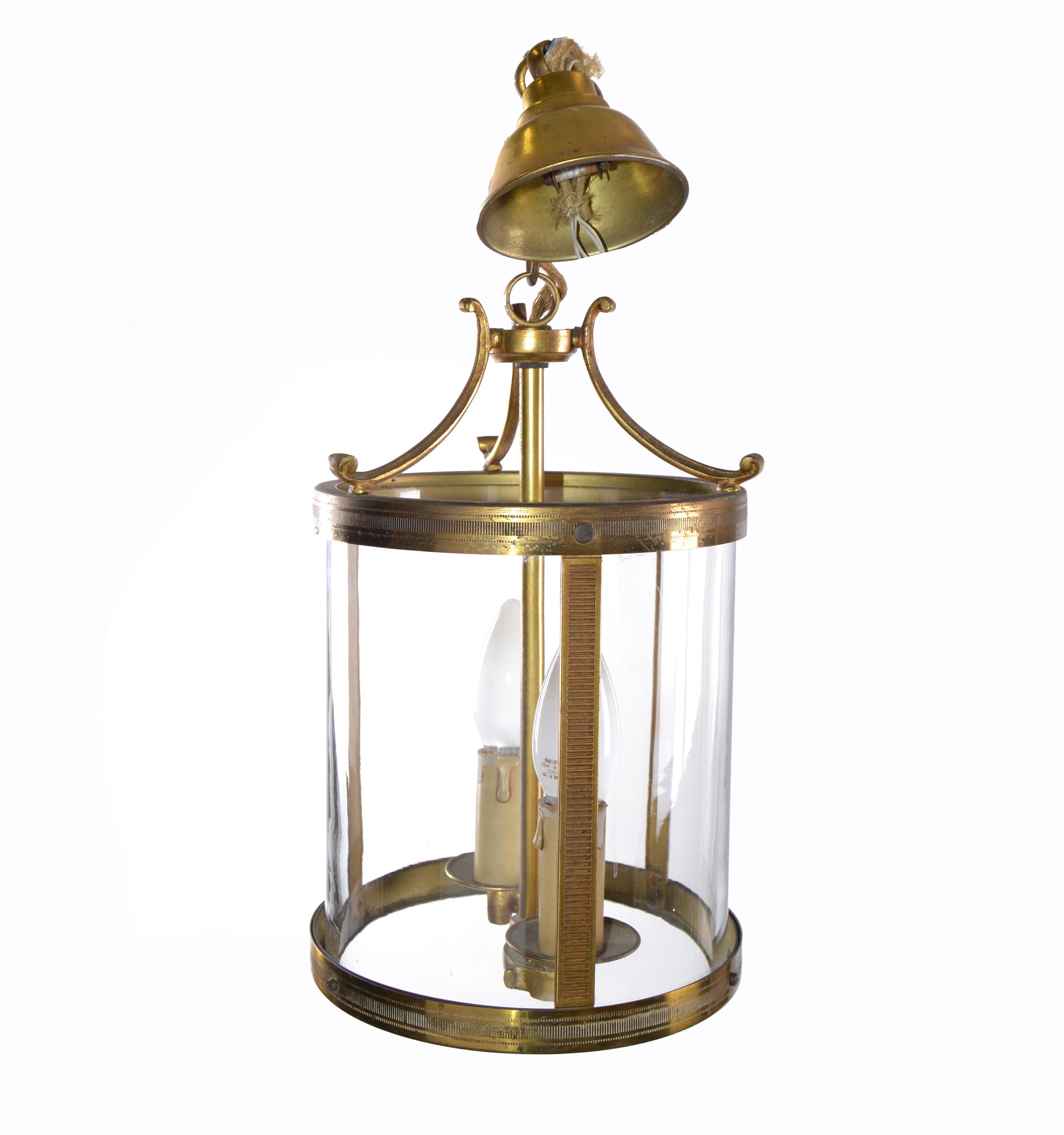 French Parisian Two-Light Glass & Bronze Lantern with Canopy 1