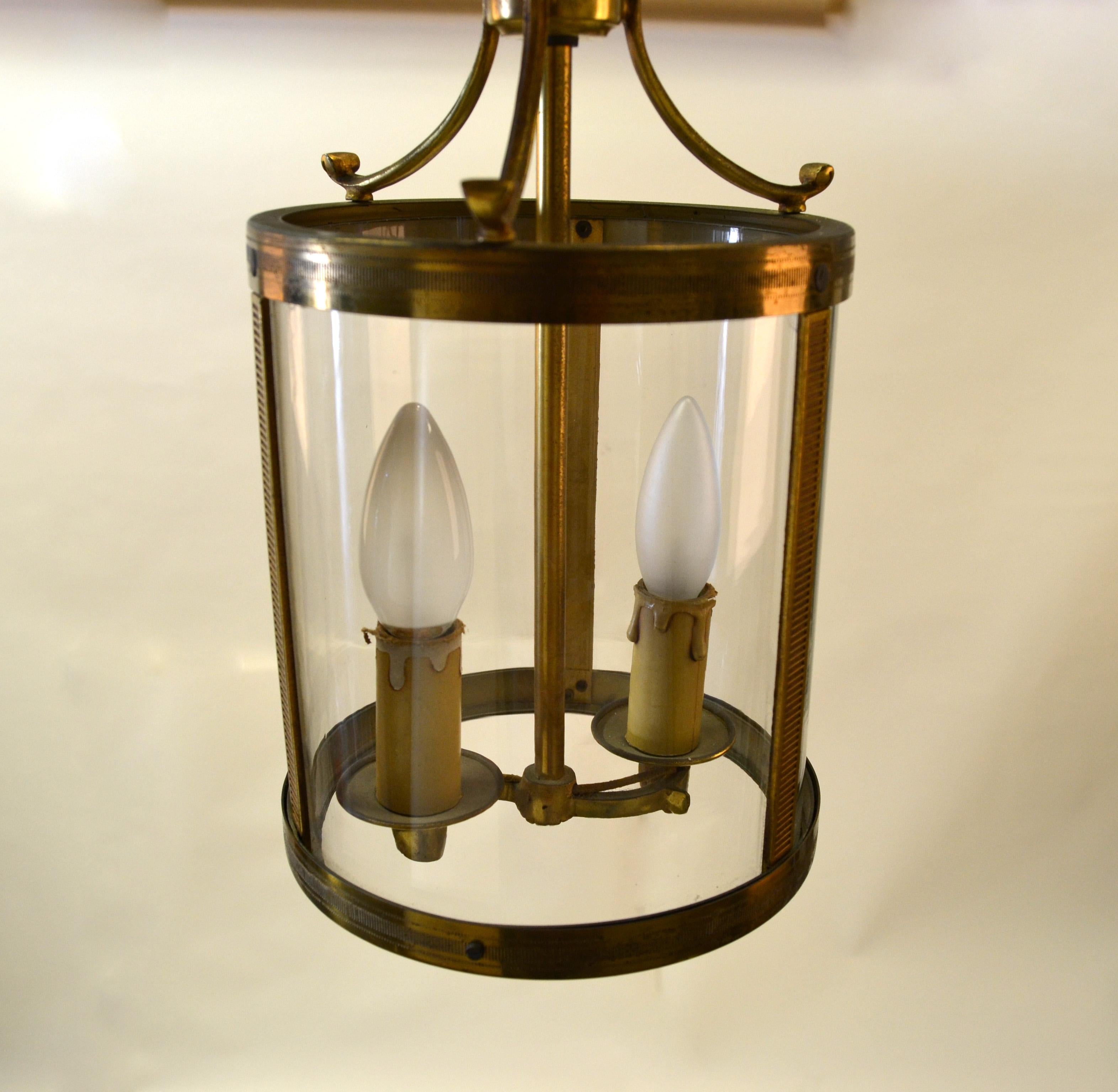 French Parisian Two-Light Glass & Bronze Lantern with Canopy 2