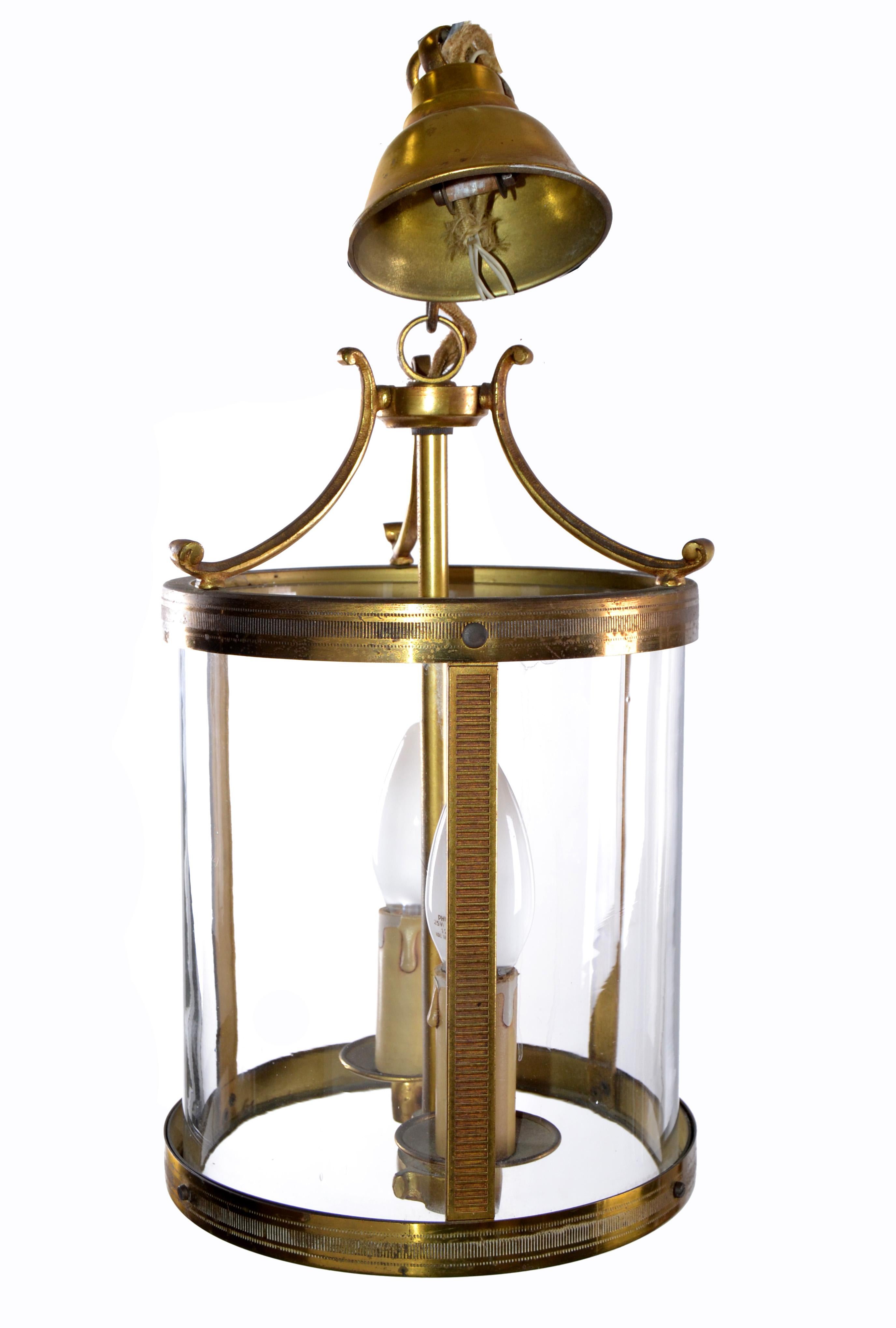 French Parisian Two-Light Glass & Bronze Lantern with Canopy 3