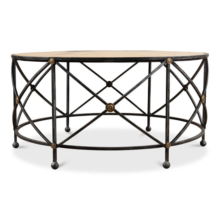French Parquet and Iron Coffee Table For Sale at 1stDibs