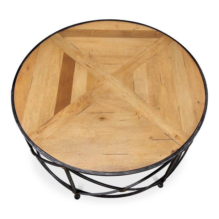 French Parquet and Iron Coffee Table For Sale at 1stDibs