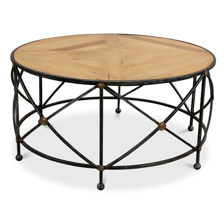 French Parquet and Iron Coffee Table For Sale at 1stDibs