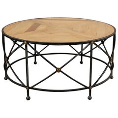 French Parquet and Iron Coffee Table