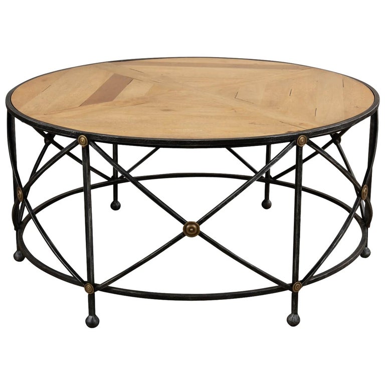 French Parquet and Iron Coffee Table For Sale at 1stDibs