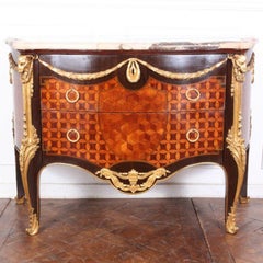 French Parquetry and Inlaid Louis XV Bombe Commode with Ormolu Mounts