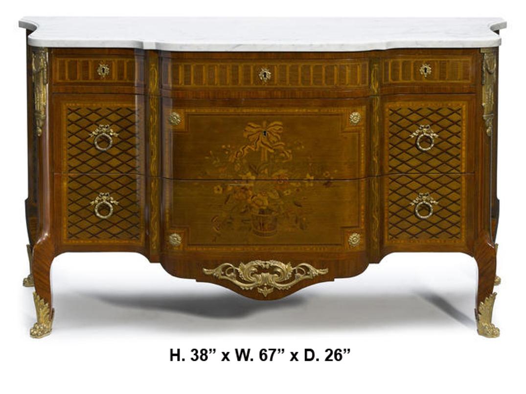 Louis XV French Parquetry and Marquetry Ormolu-Mounted Commode, 19th Century
