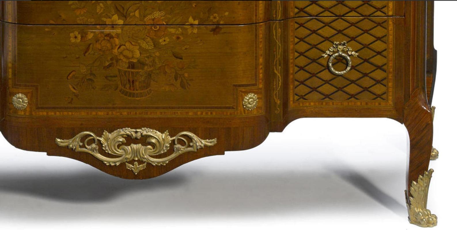 Bronze French Parquetry and Marquetry Ormolu-Mounted Commode, 19th Century