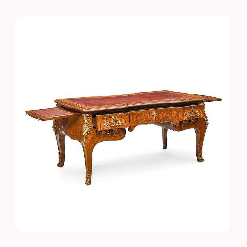 Louis XV French Parquetry Bureau Plat Partner Desk, 19th Century