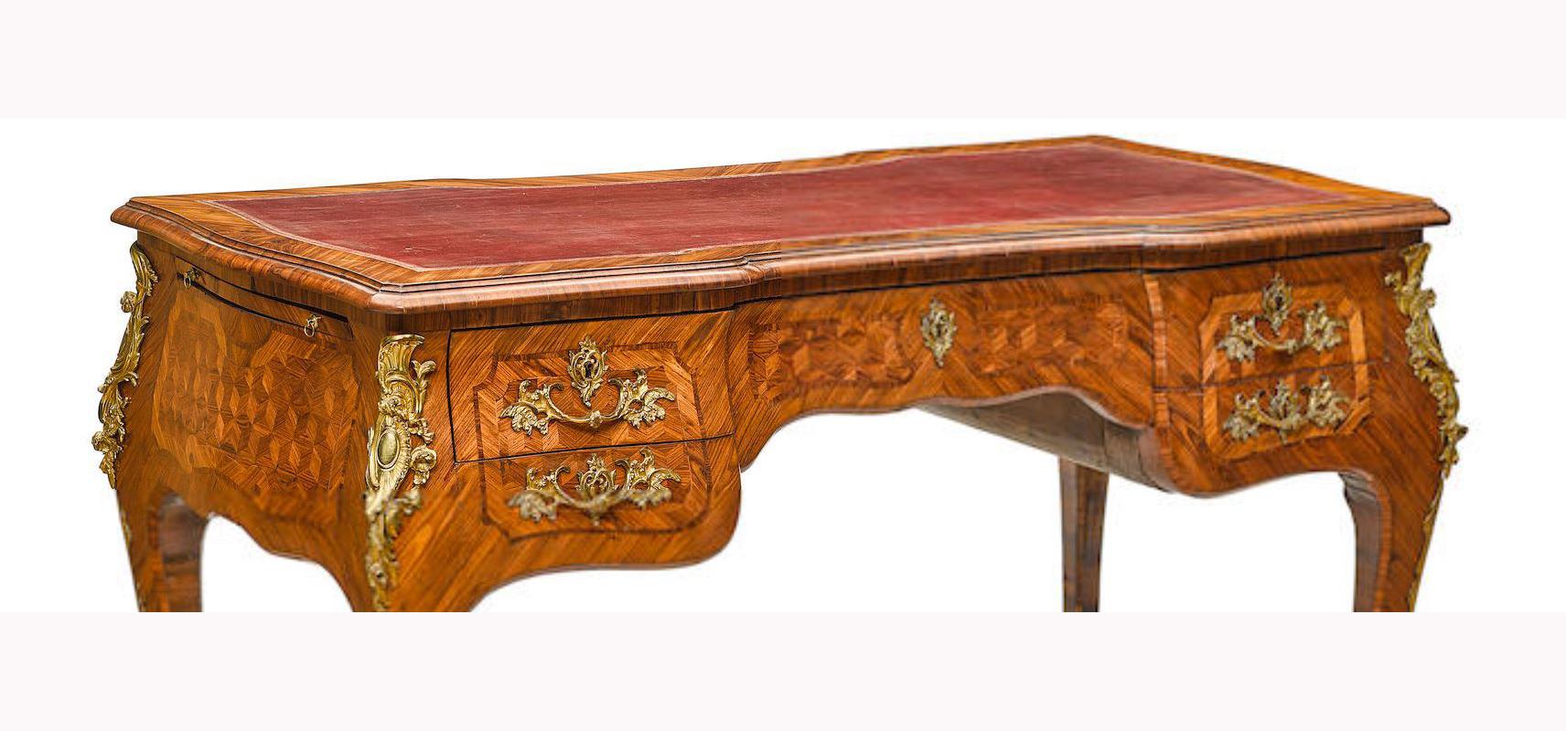 French Parquetry Bureau Plat Partner Desk, 19th Century In Good Condition In Cypress, CA