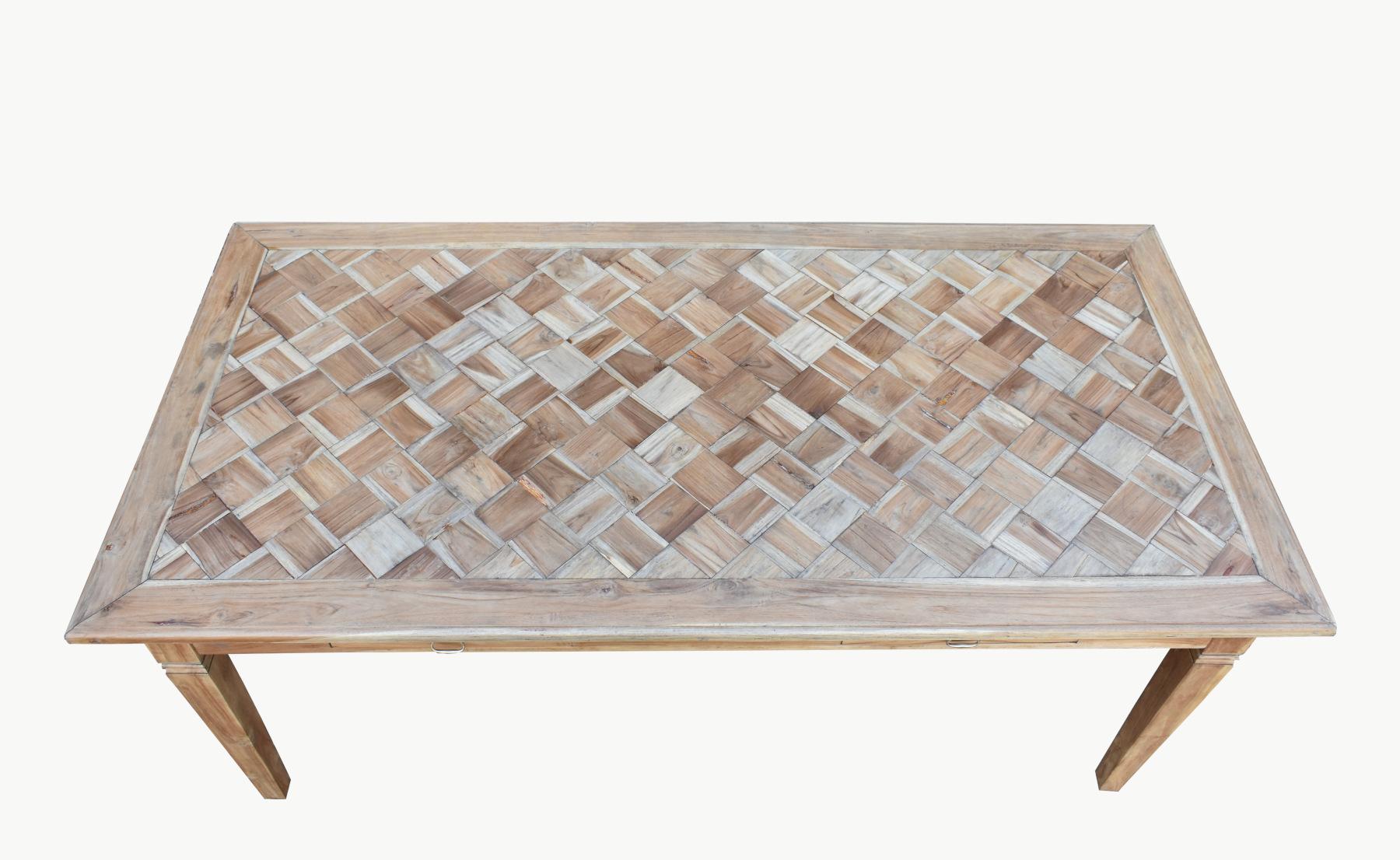 Brass French Parquetry Dining Table in Cherrywood
