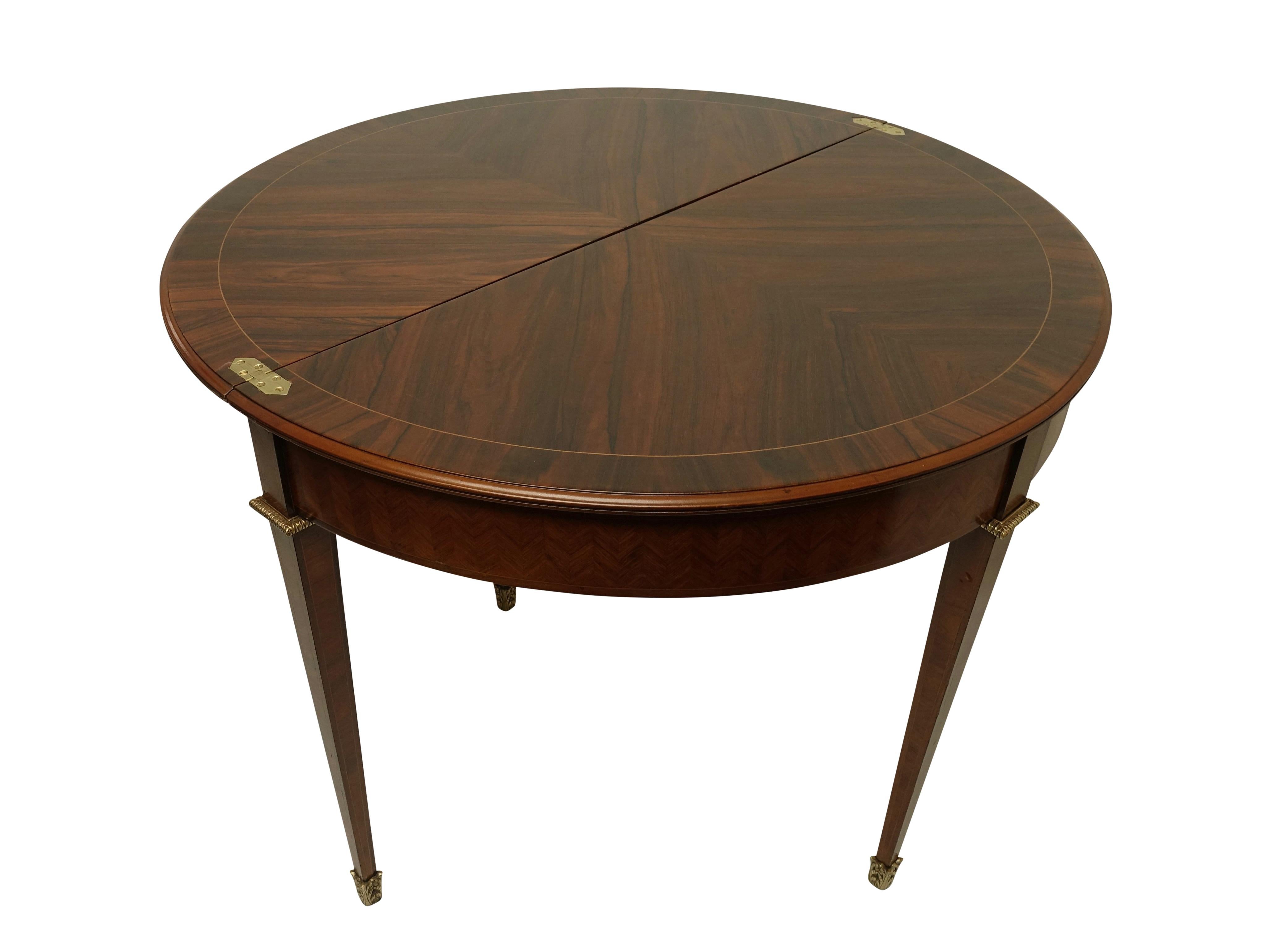 Inlay French Parquetry Rosewood and Kingwood Demilune Game Table For Sale