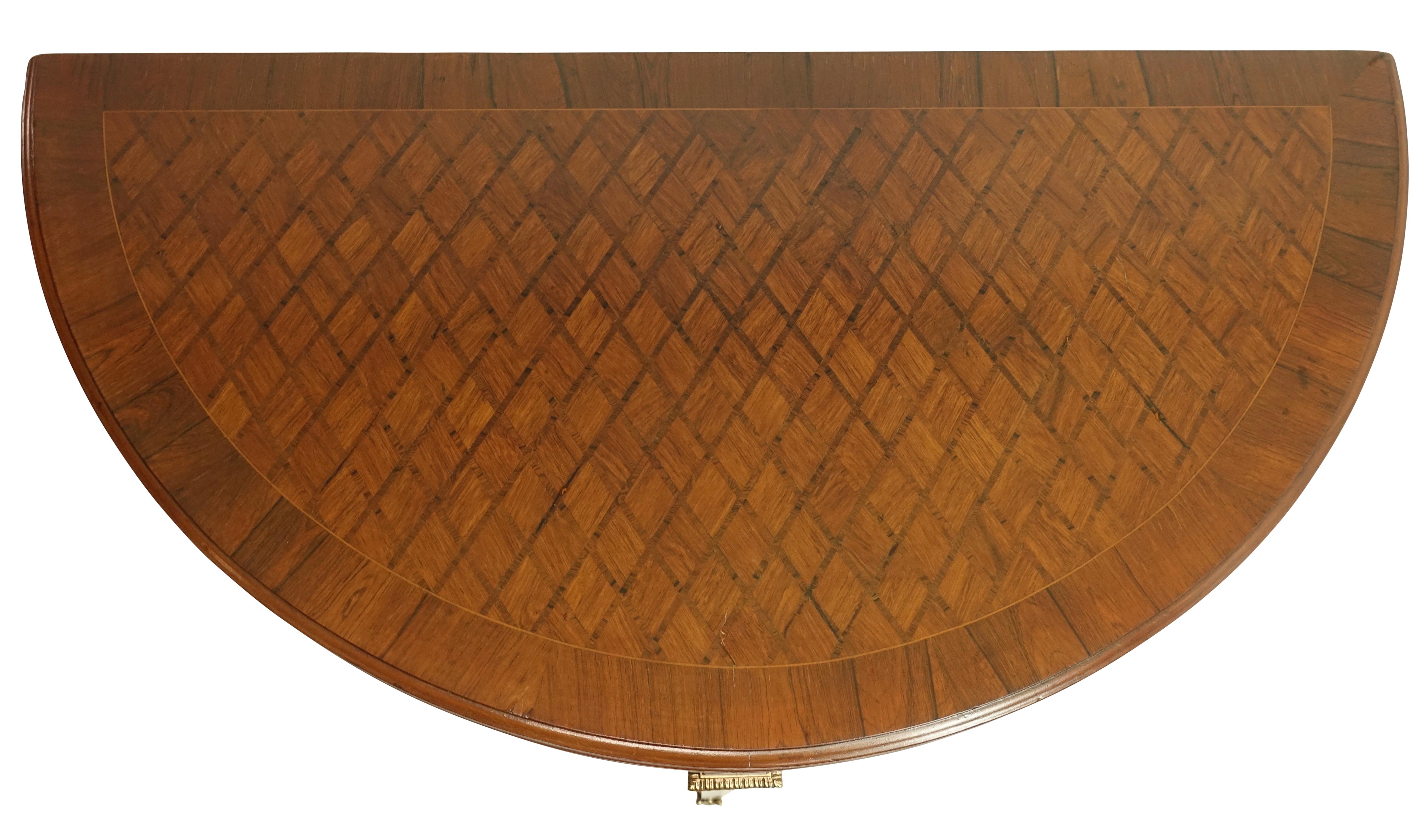 20th Century French Parquetry Rosewood and Kingwood Demilune Game Table For Sale