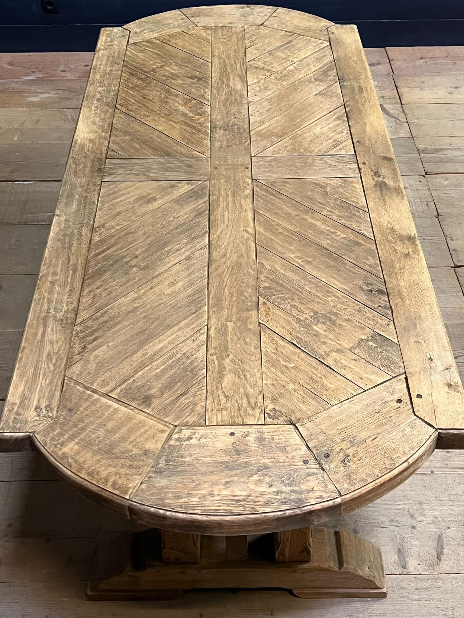 French Parquetry Top Bleached Oak Farmhouse Dining Table For Sale 7