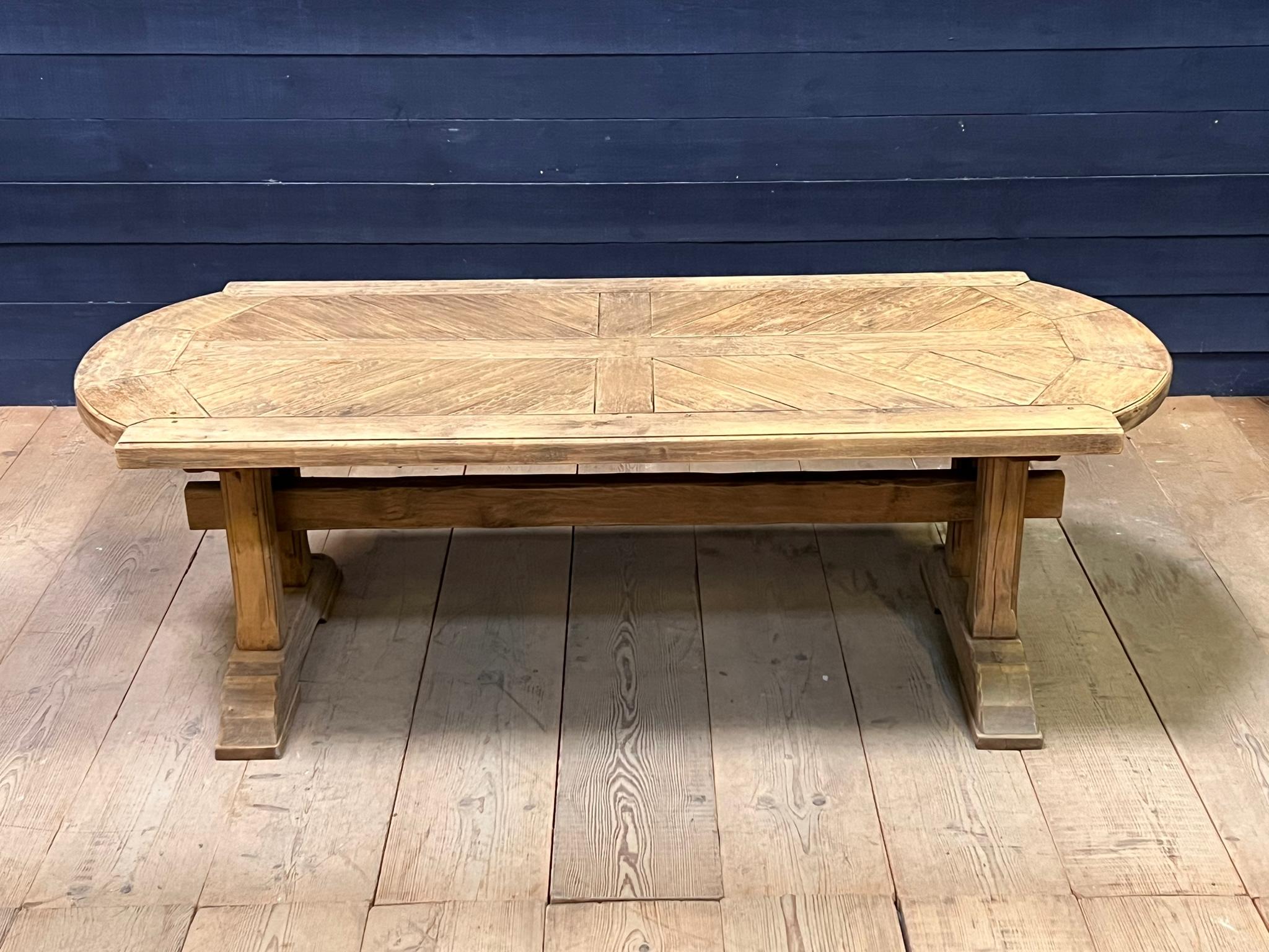 French Parquetry Top Bleached Oak Farmhouse Dining Table For Sale 11