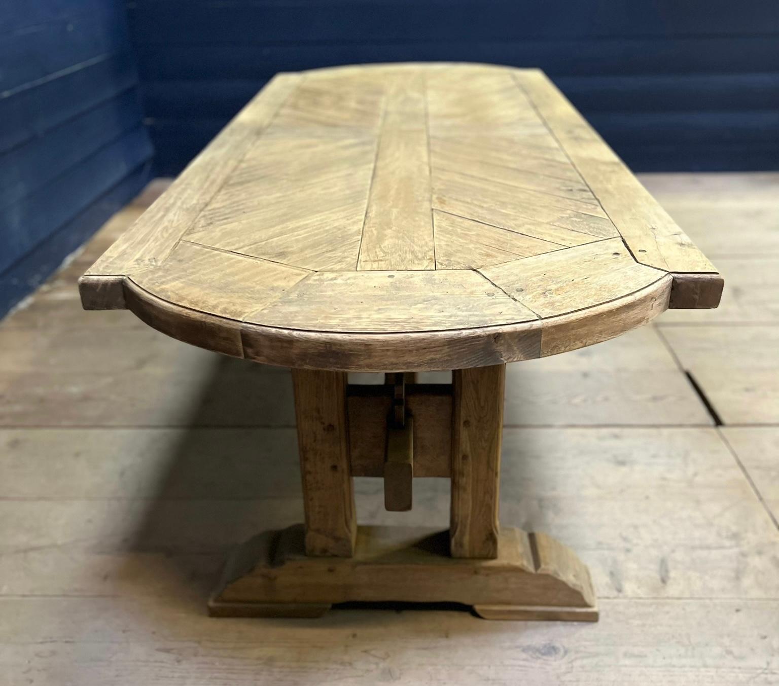 French Parquetry Top Bleached Oak Farmhouse Dining Table For Sale 3