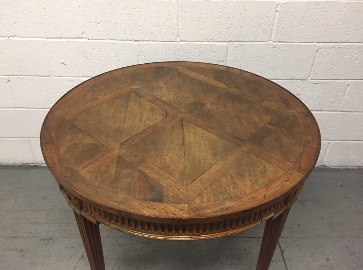 French Provincial French Parquetry Top Walnut Center Table For Sale