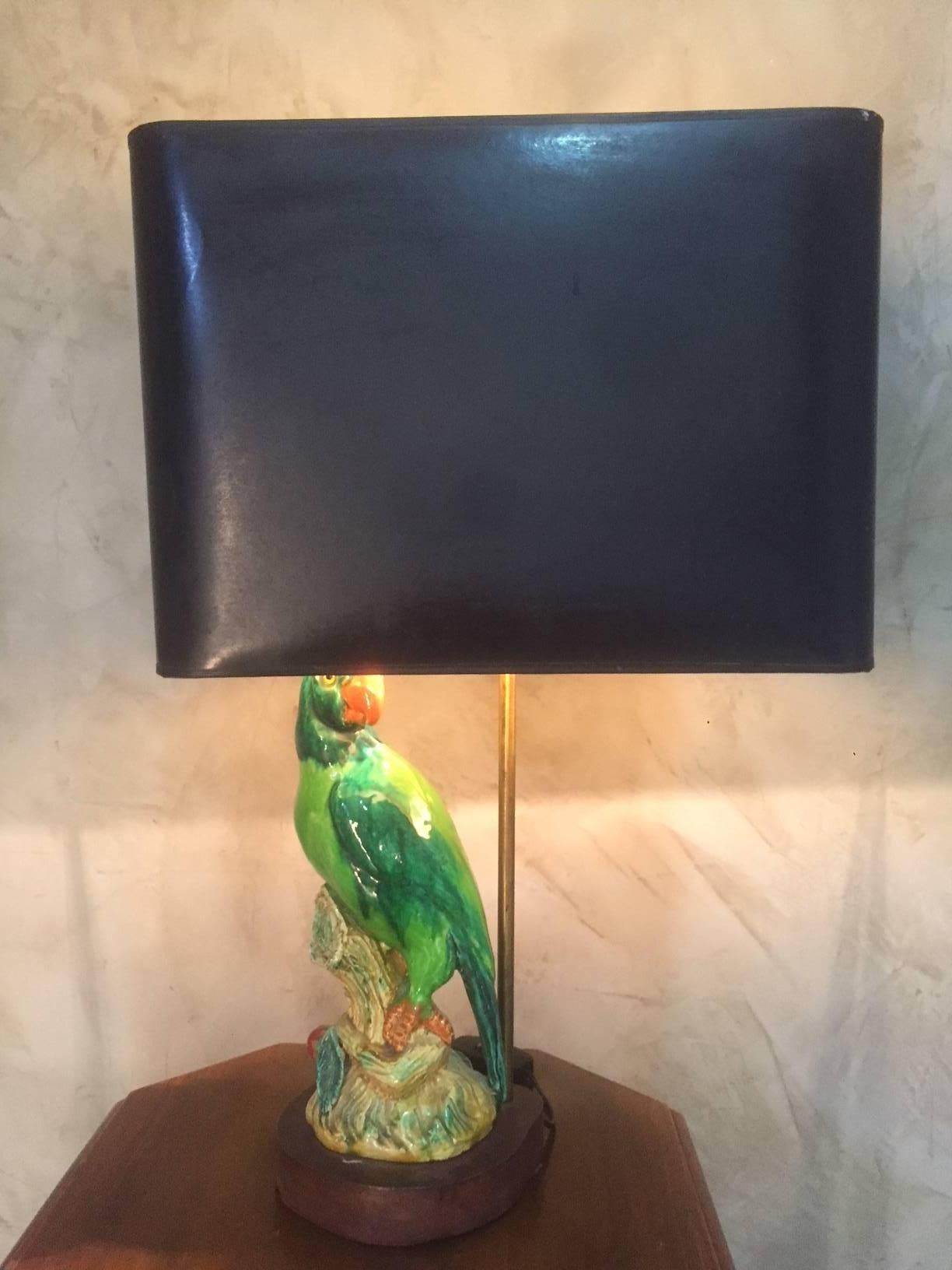 Mid-20th Century French Parrot Ceramic Table Lamp, 1960s