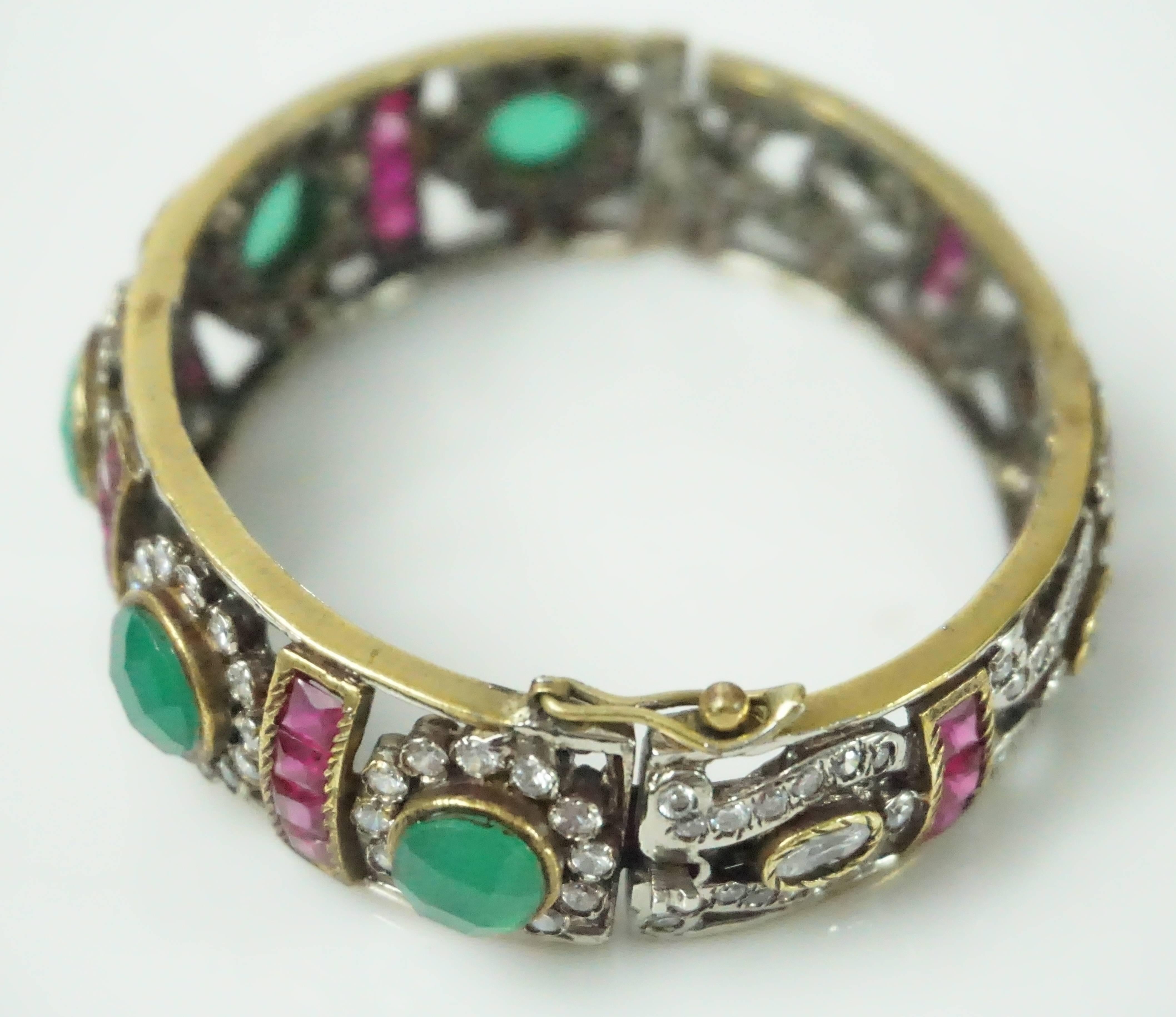 French Paste and Red/Green Cabachon Bangle - Circa 30's In Excellent Condition In West Palm Beach, FL