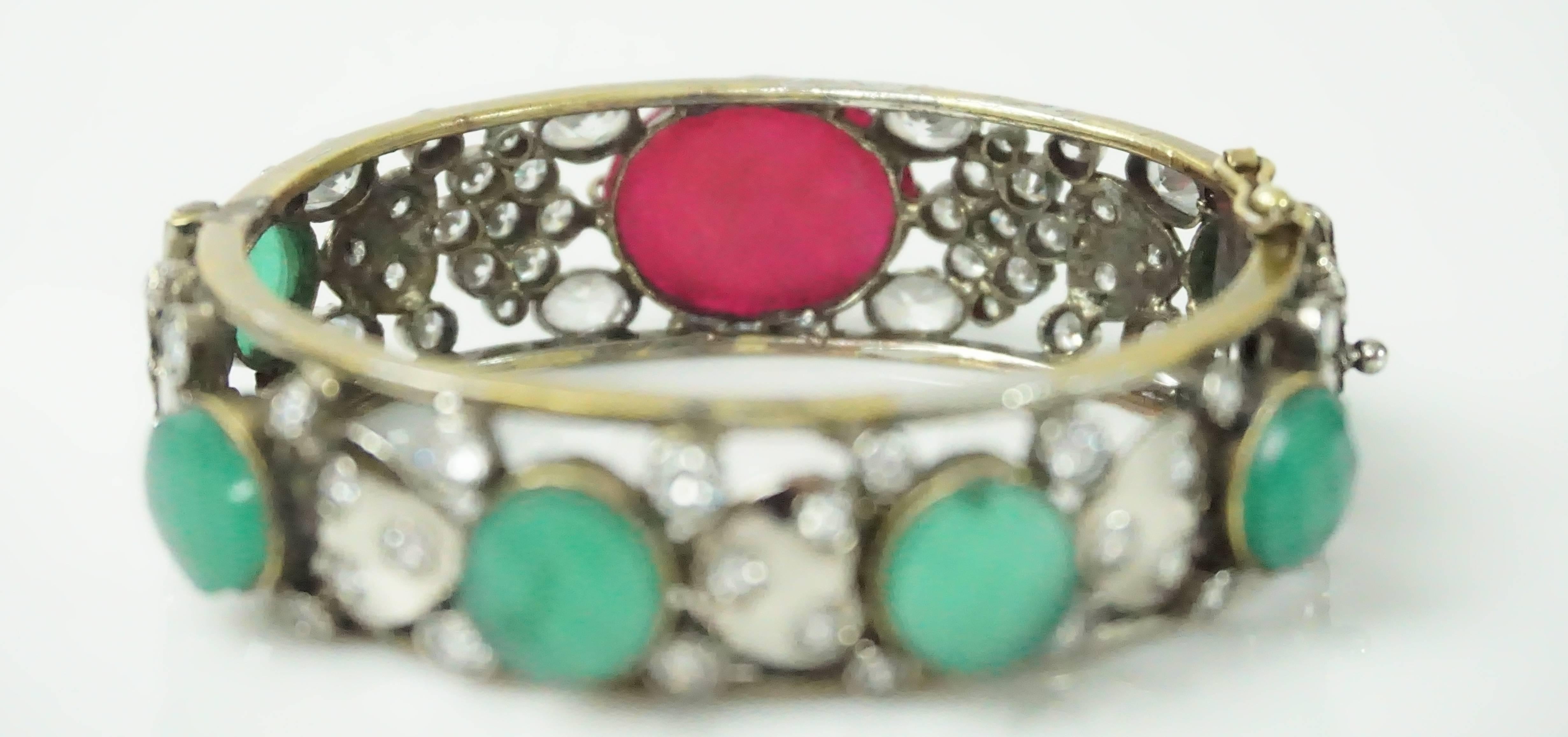 Women's French Paste and Red/Green Cabochon Bangle - Circa 30's