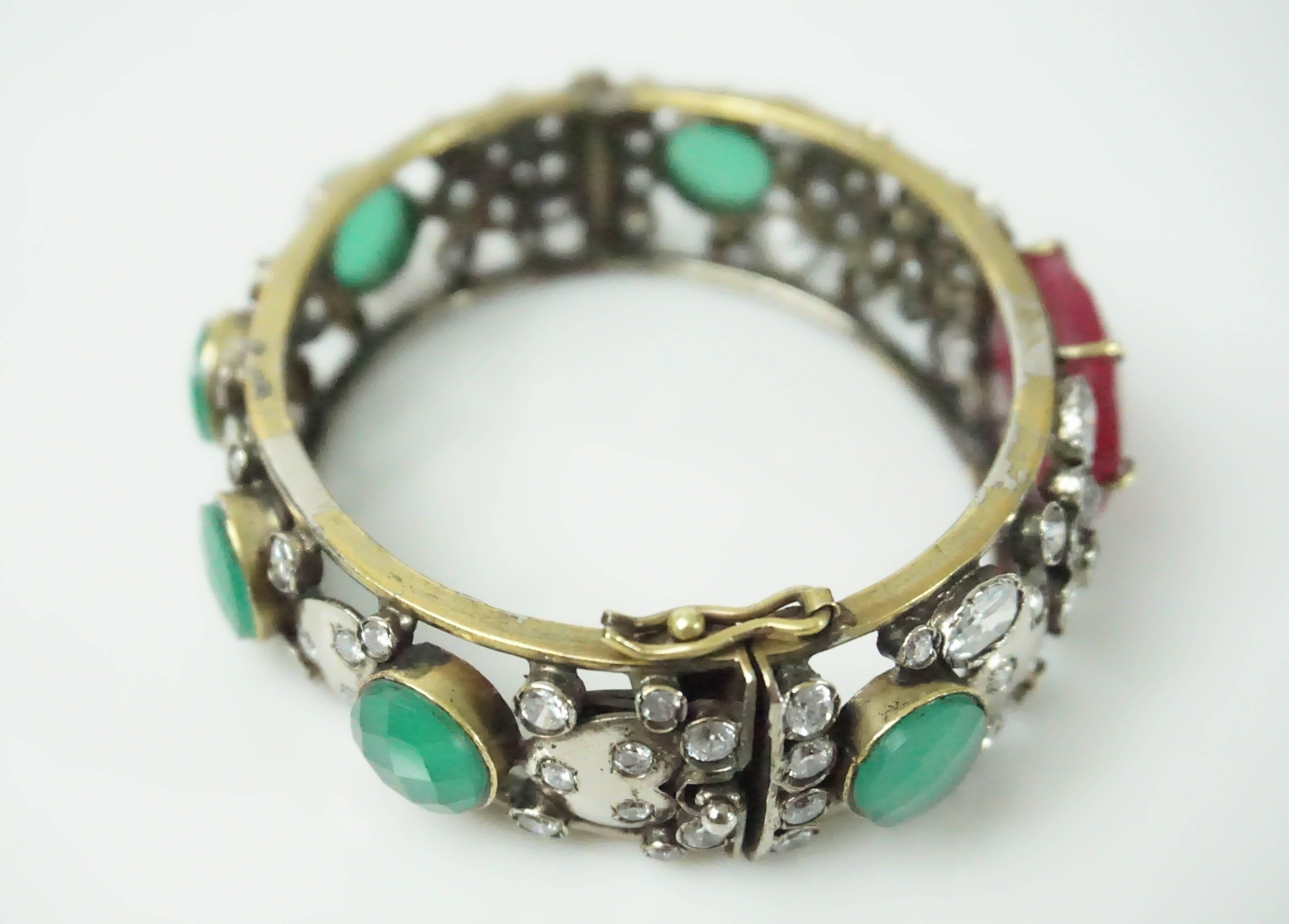 French Paste and Red/Green Cabochon Bangle - Circa 30's 1