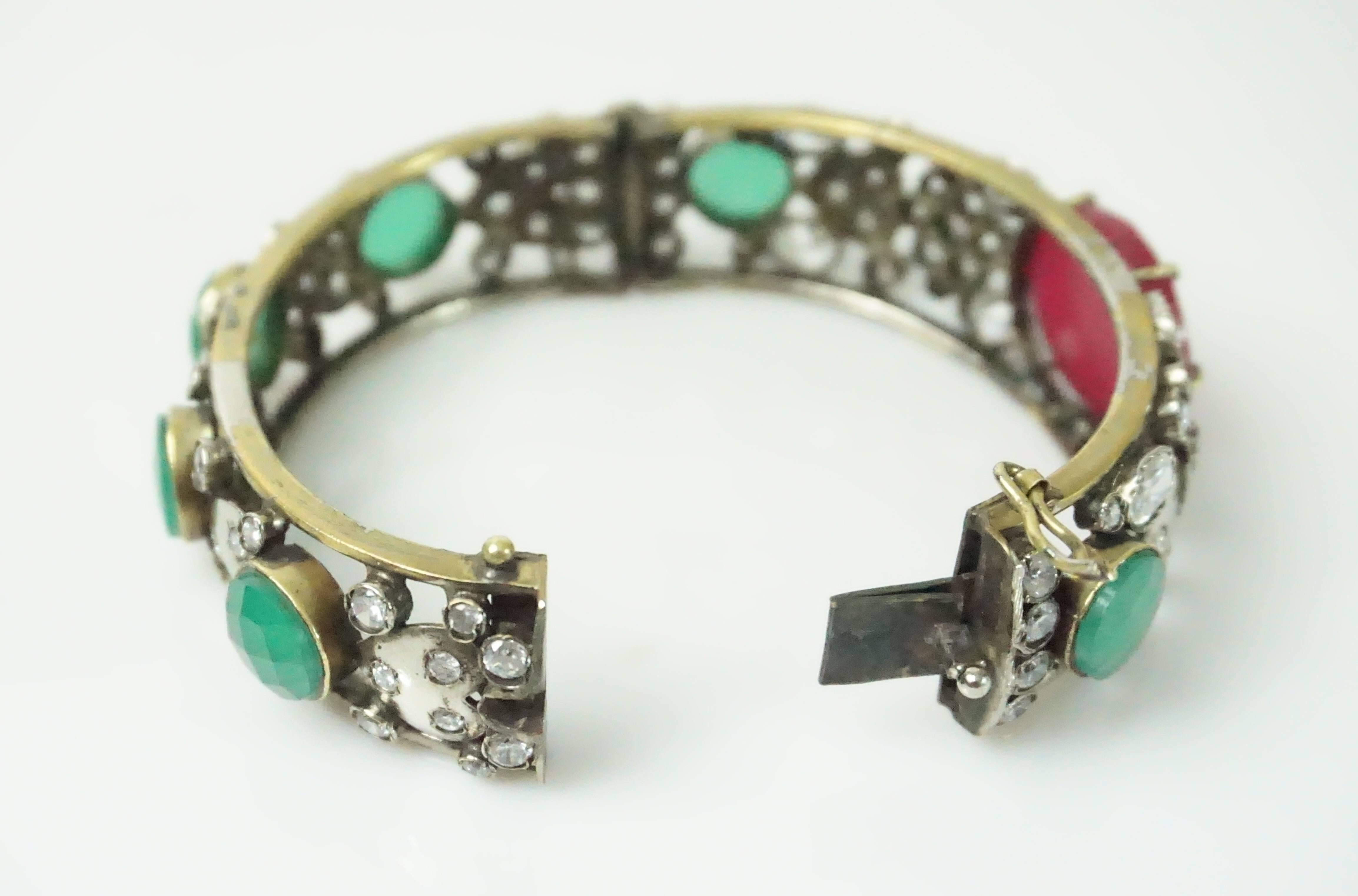 French Paste and Red/Green Cabochon Bangle - Circa 30's 2