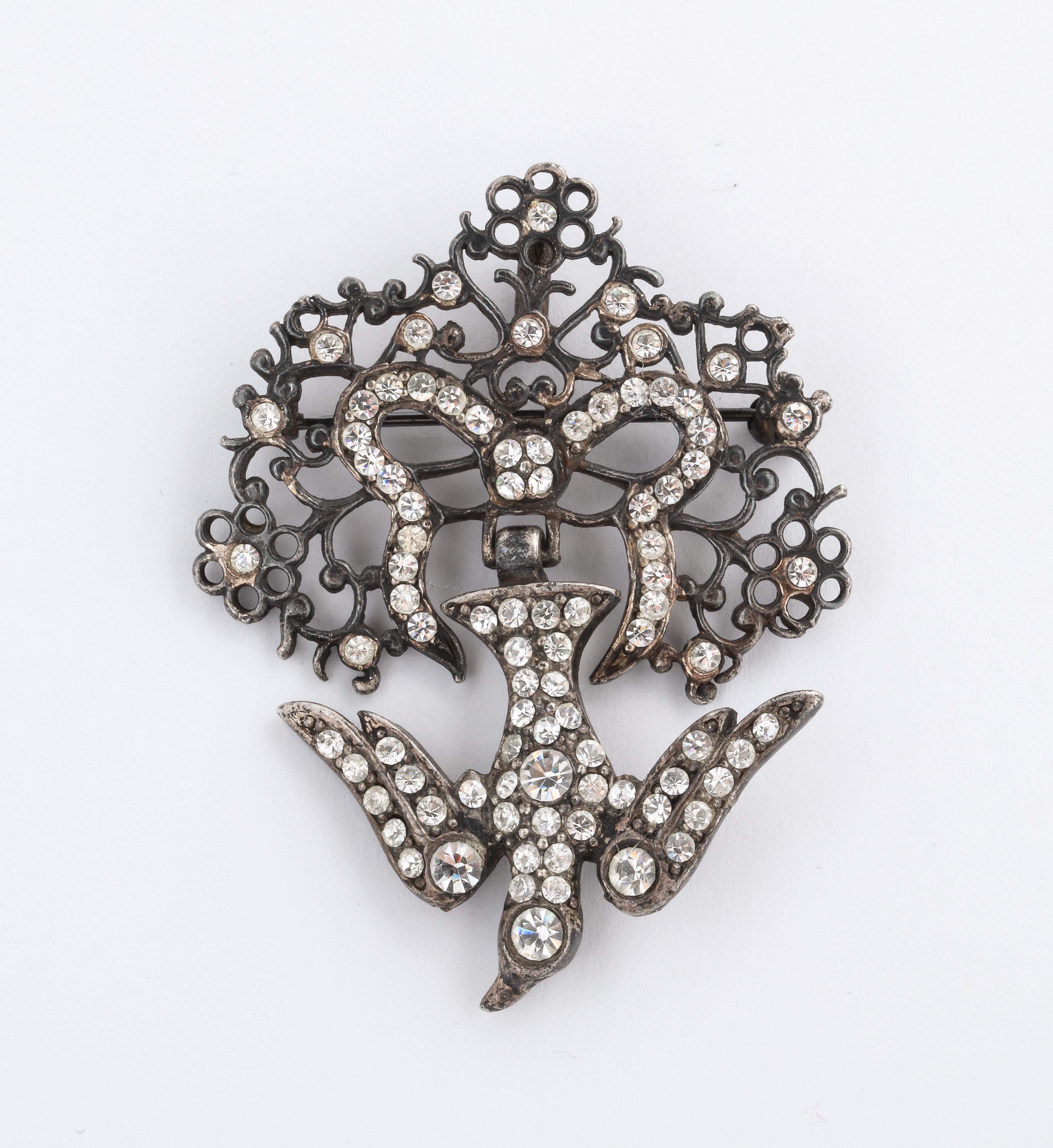Belle Époque French Paste Silver Bird Pendant or Brooch For Sale