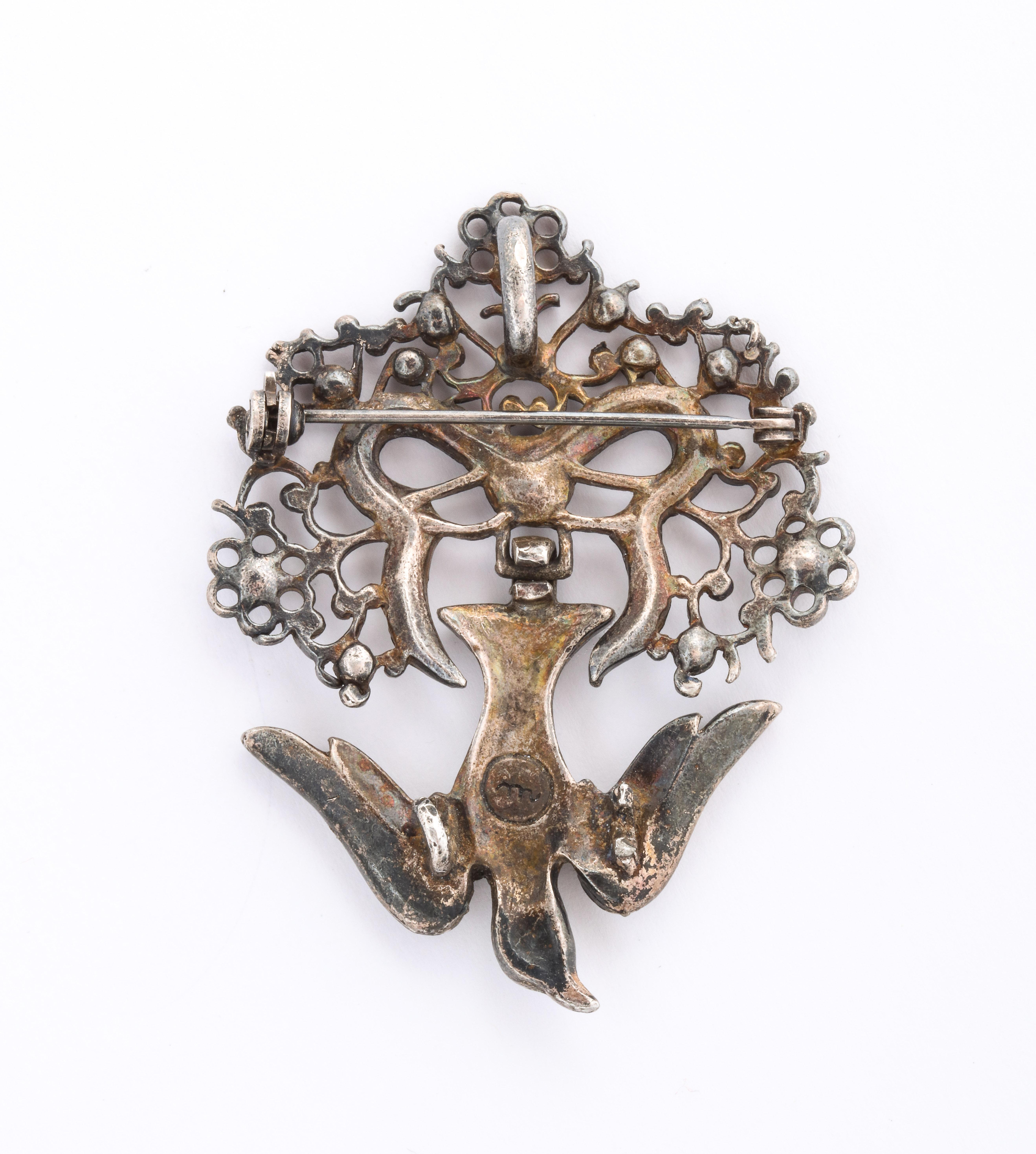 French Paste Silver Bird Pendant or Brooch In Good Condition For Sale In New York, NY
