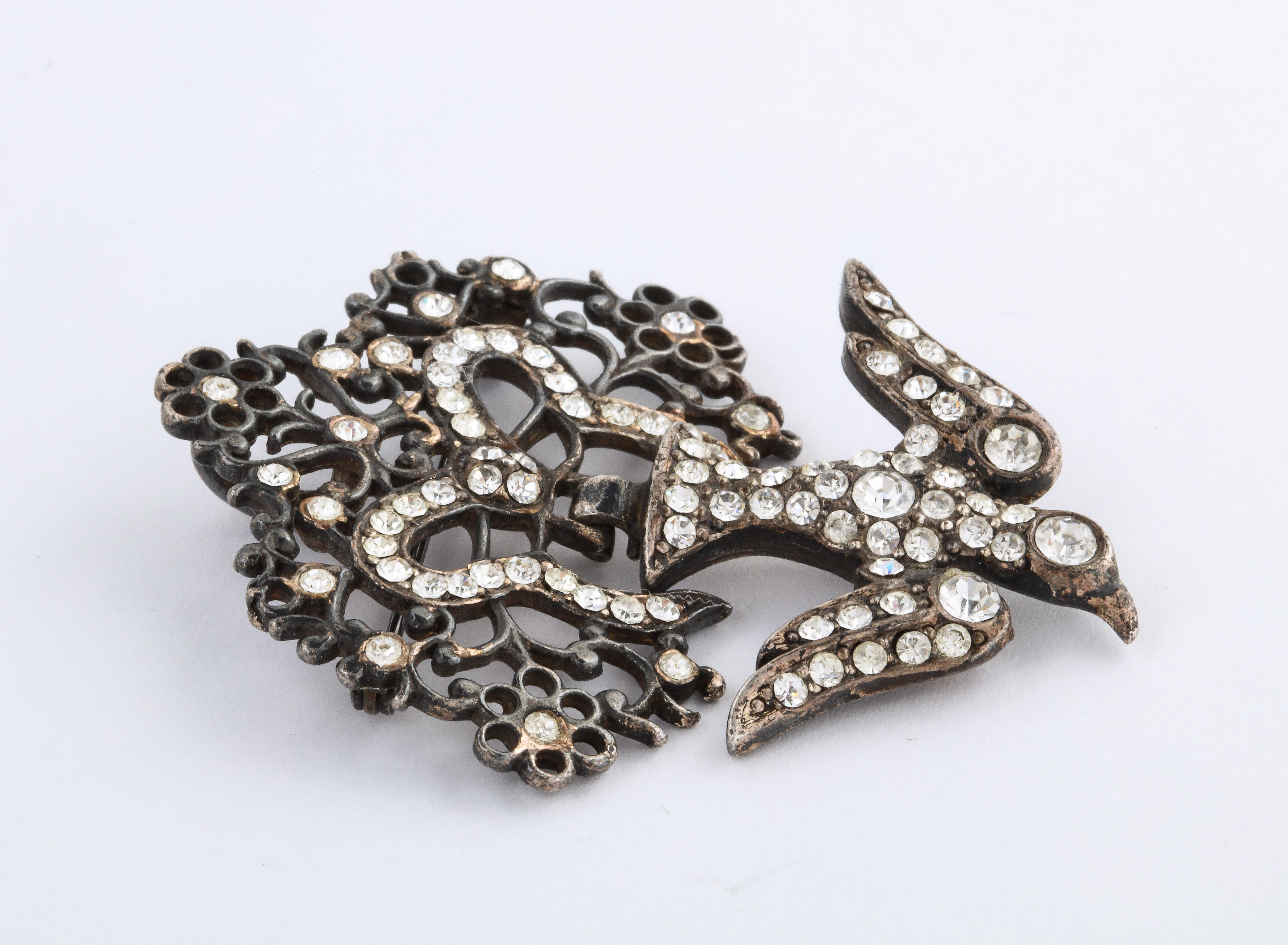 French Paste Silver Bird Pendant or Brooch For Sale 1