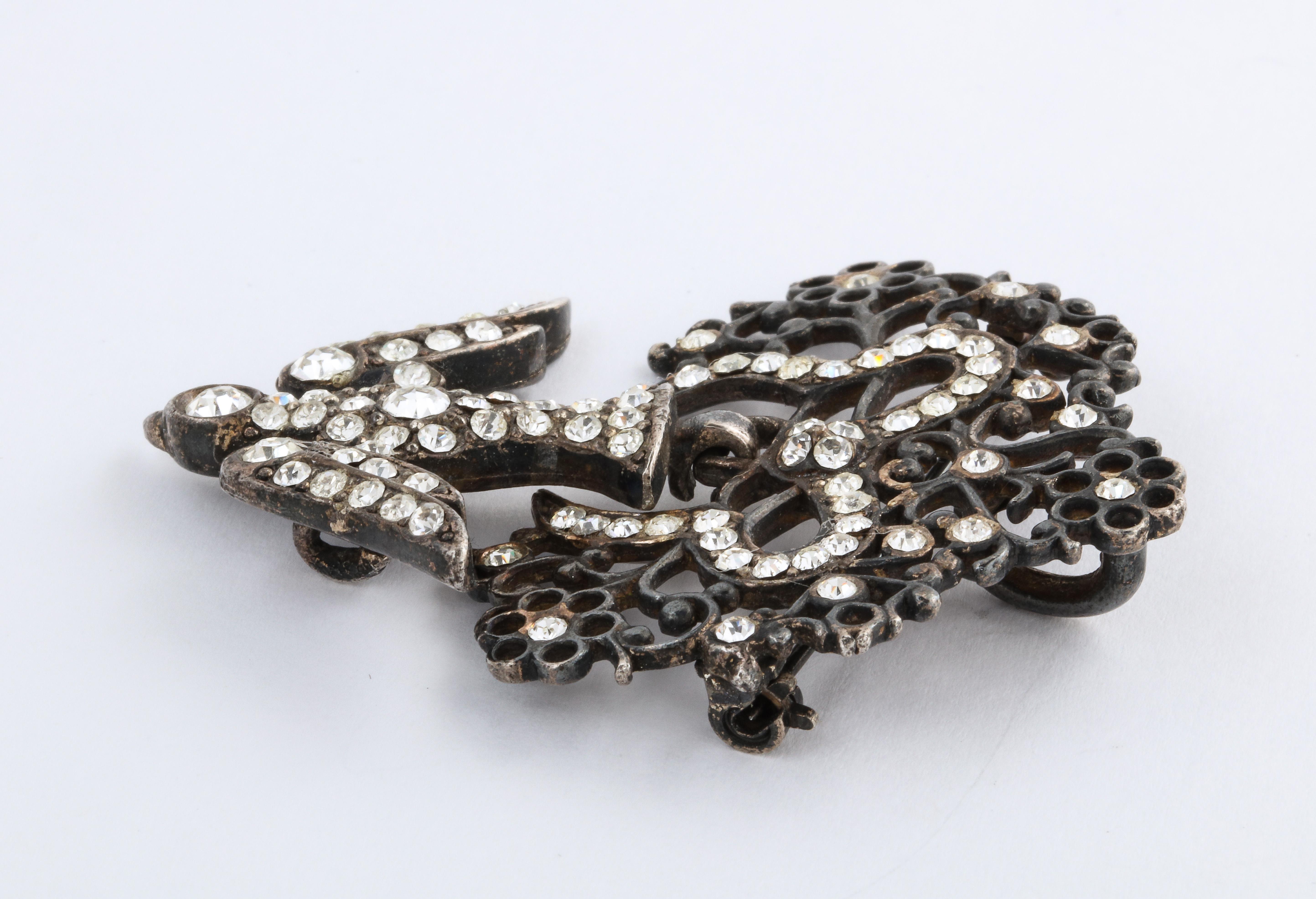 French Paste Silver Bird Pendant or Brooch For Sale 2
