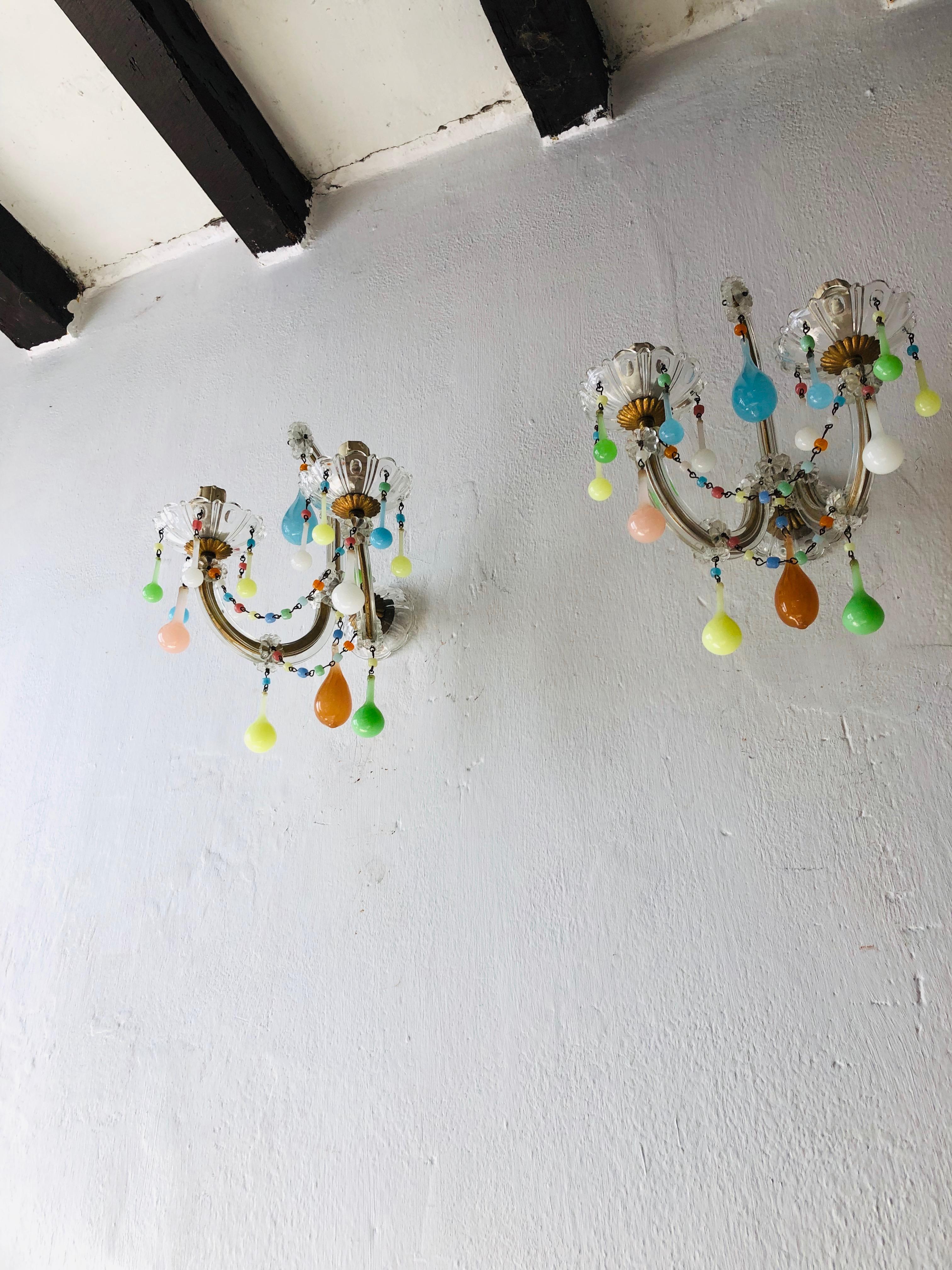 French Pastel Multicolored Opaline Sconces, circa 1920 In Good Condition In Firenze, Toscana