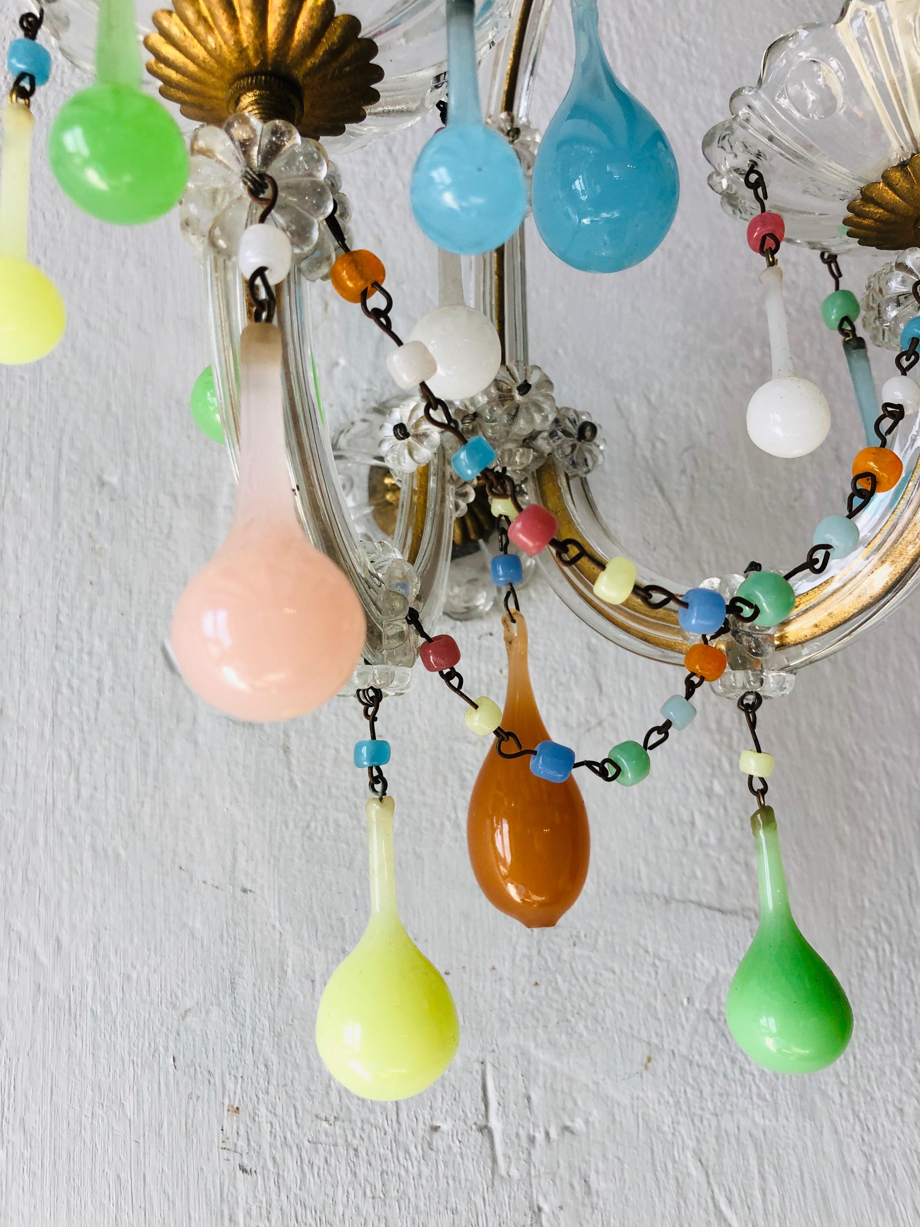 Early 20th Century French Pastel Multicolored Opaline Sconces, circa 1920