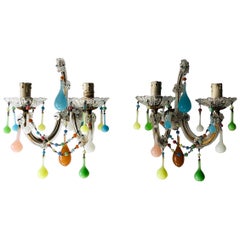 French Pastel Multicolored Opaline Sconces, circa 1920