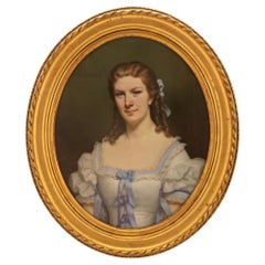 Used French Pastel of a Portrait of a Young Lady Wearing a Formal Dress
