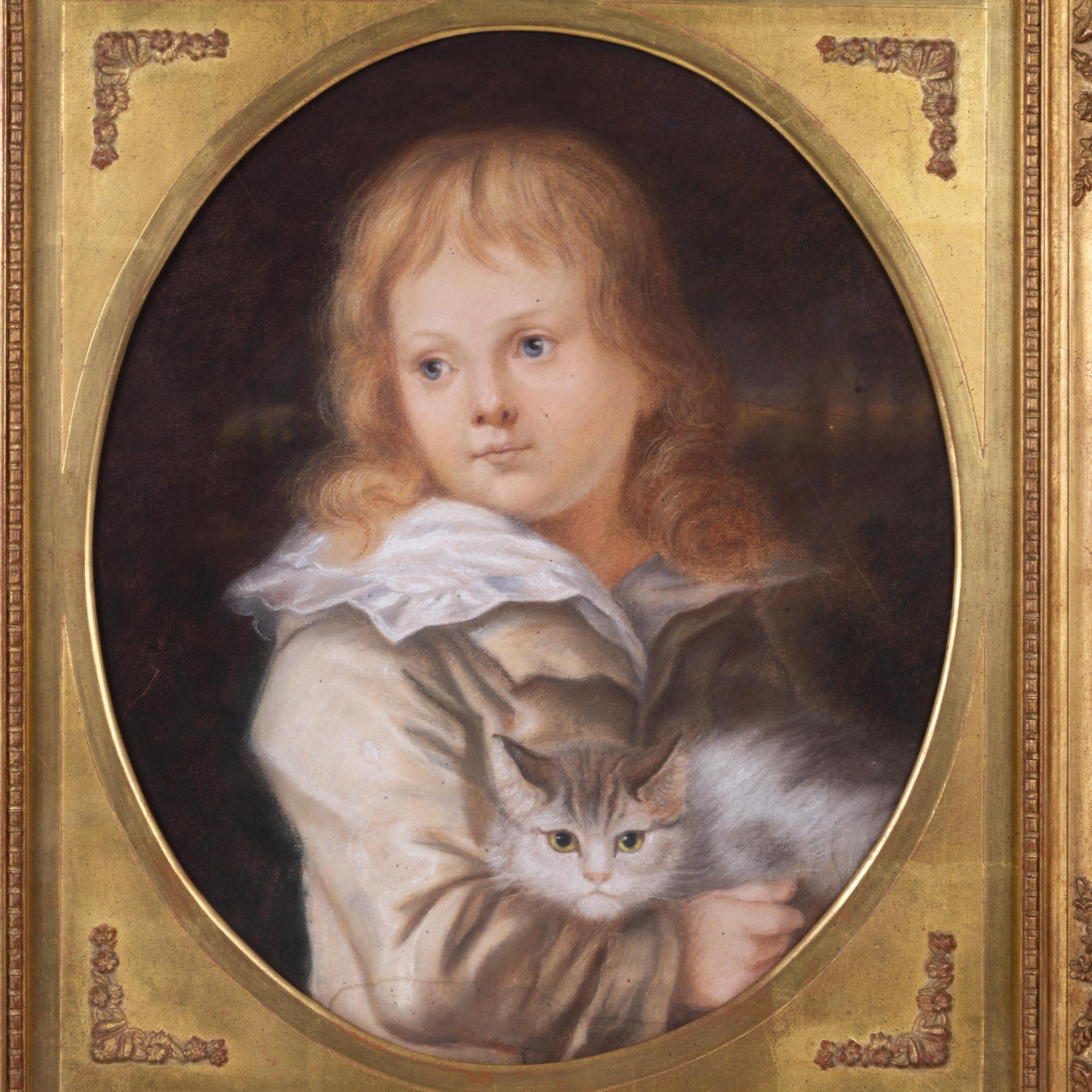 In good condition
From a private collection
Free international shipping
French Pastel Portrait of Young Boy with Cat 19th Century
