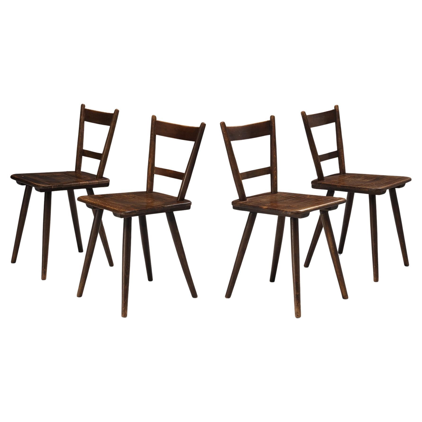 French Pastoral Dining Chairs in Stained Wood