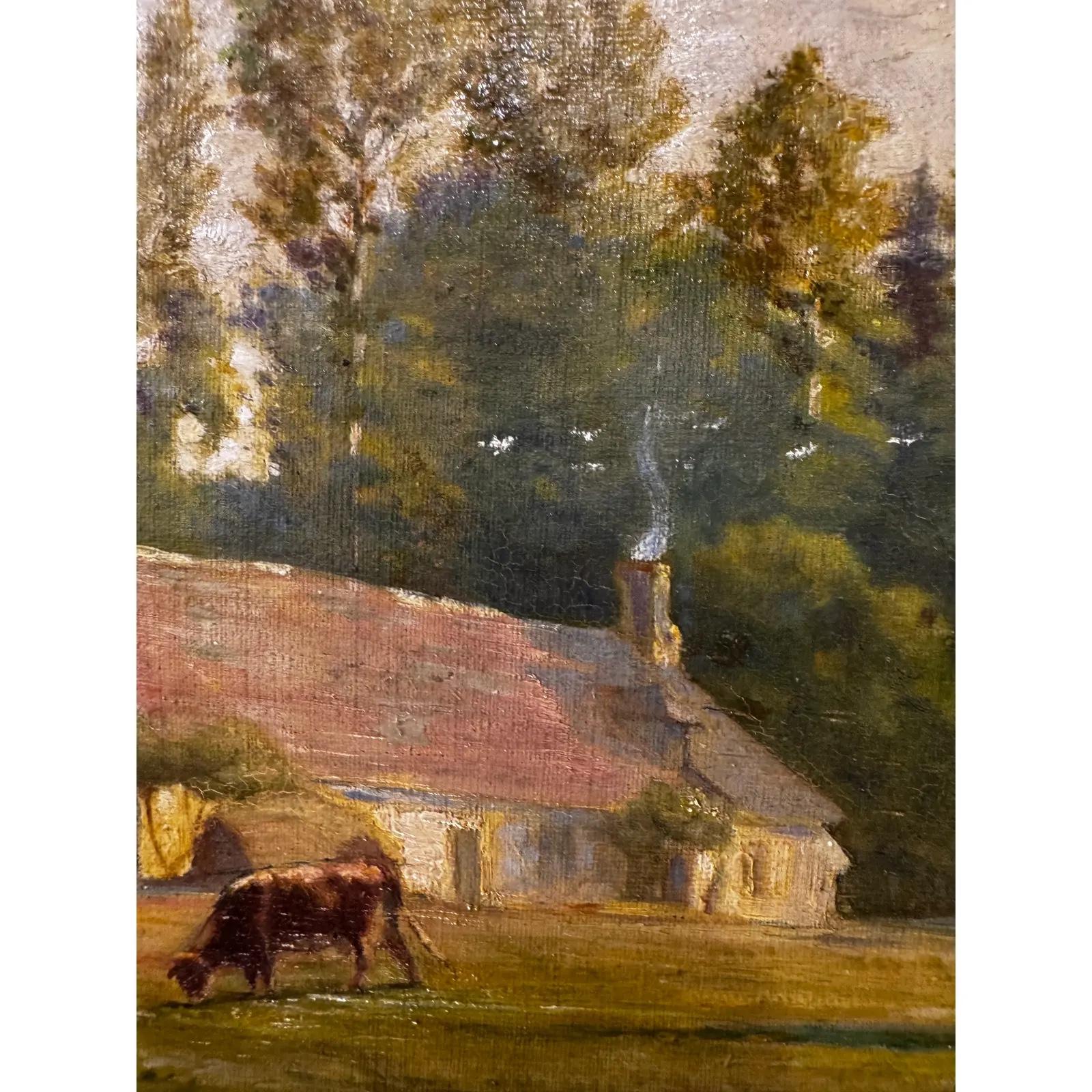 Pastoral francesa Óleo sobre lienzo principios del siglo XX en venta