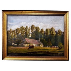 French Pastoral Oil on Canvas Antique French Pastoral Oil on Canvas