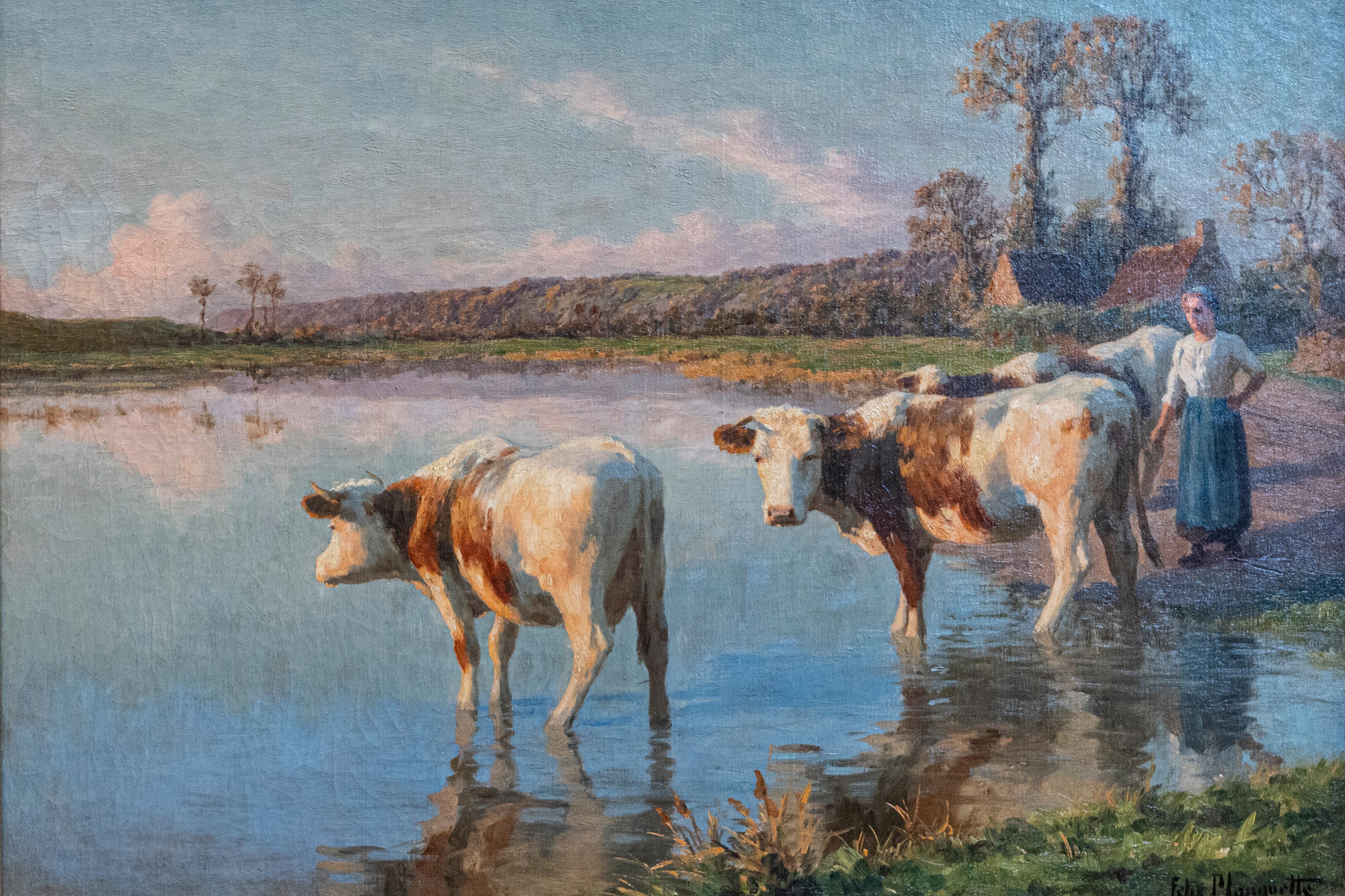 French Pastoral Oil Painting Signed by Félix Planquette, Late 19th Century In Excellent Condition For Sale In Atlanta, GA