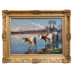 Vintage French Pastoral Oil Painting Signed by Félix Planquette, Late 19th Century
