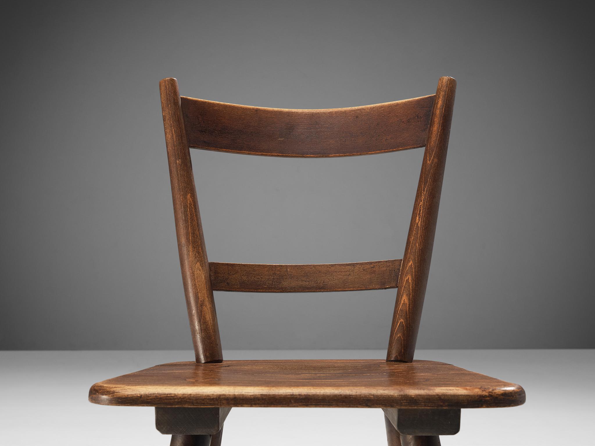 Mid-Century Modern French Pastoral Pair of Dining Chairs in Stained Wood