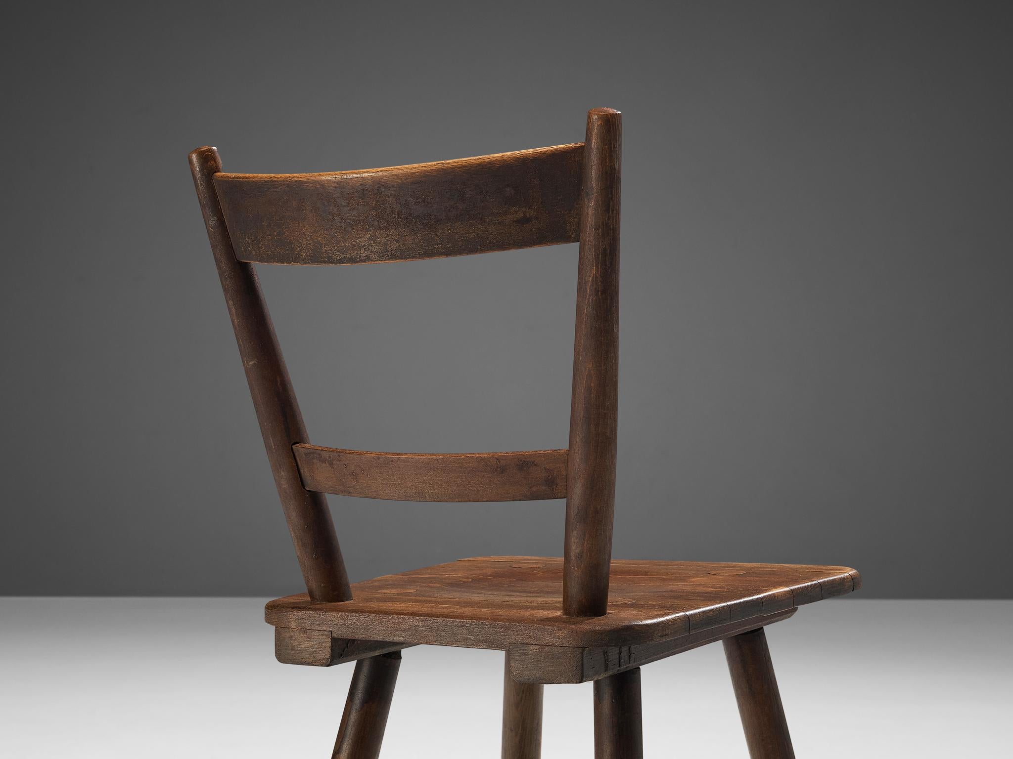 Mid-20th Century French Pastoral Pair of Dining Chairs in Stained Wood