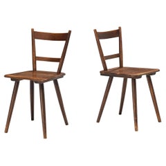 French Pastoral Pair of Dining Chairs in Stained Wood