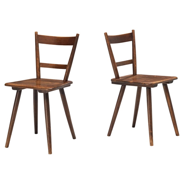 French Pastoral Pair of Dining Chairs in Stained Wood For Sale at 1stDibs