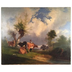 French Pastoral Scene, Oil on Canvas, 19th Century