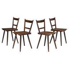 French Pastoral Set of Four Dining Chairs in Stained Wood